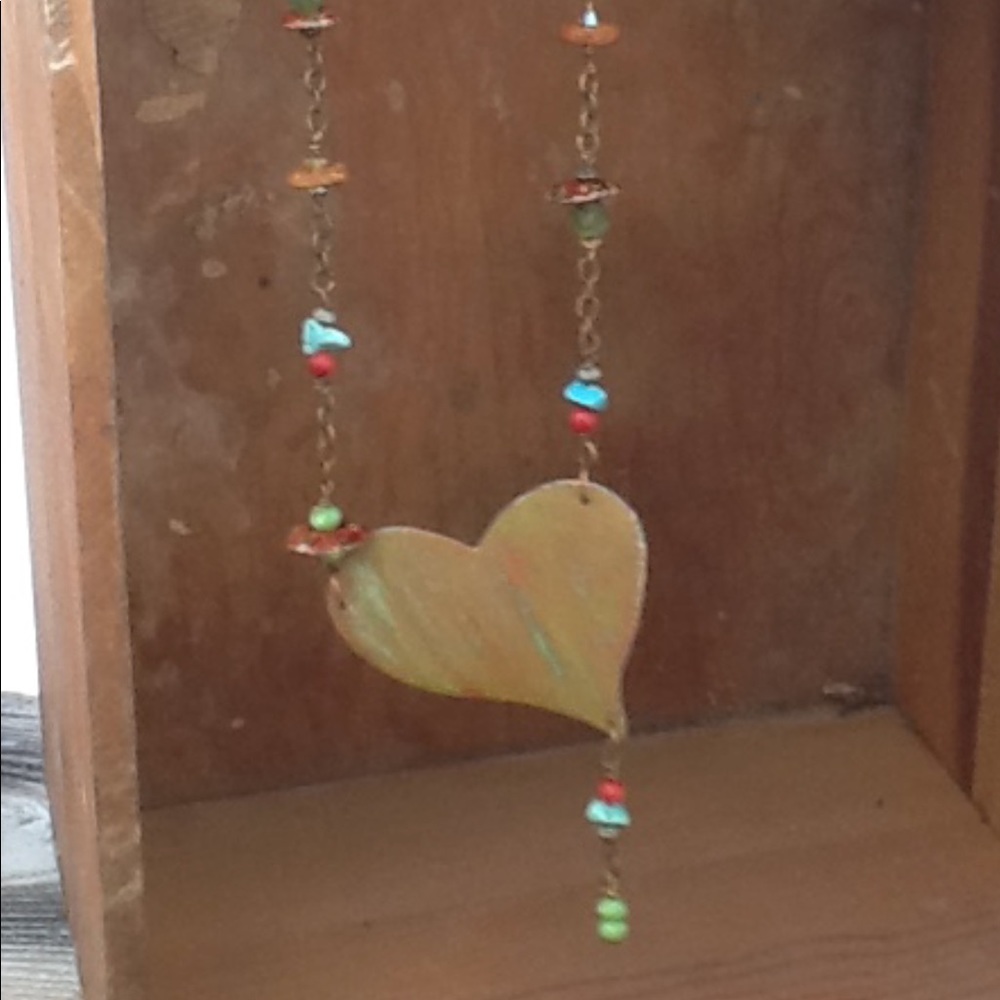 Boho heart beaded bronze necklace